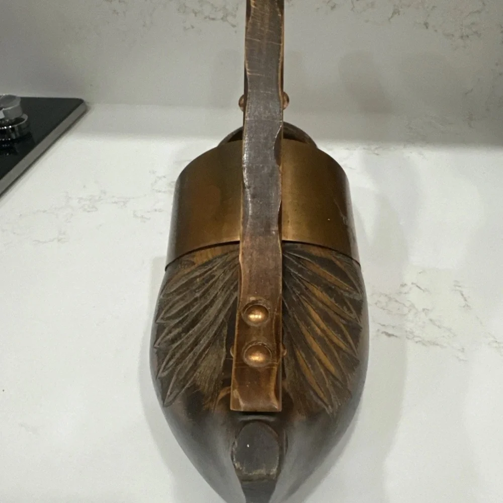 VIntage Carved Wood Clog/Shoe COPPER BAND Wine Bottle Holder- See Pics!